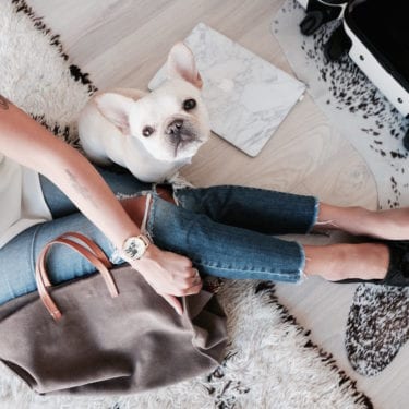 girl with frenchie